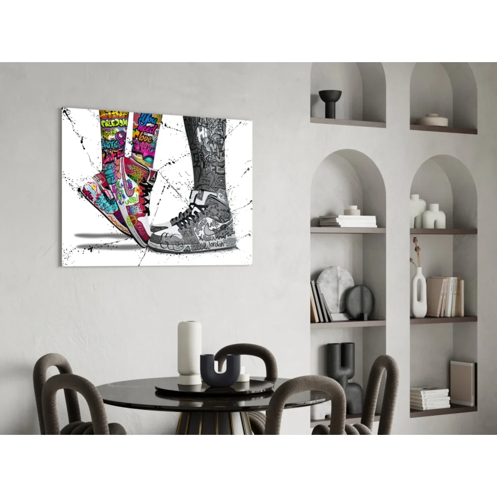 Vibrant graffiti sneakers and socks canvas wall art print