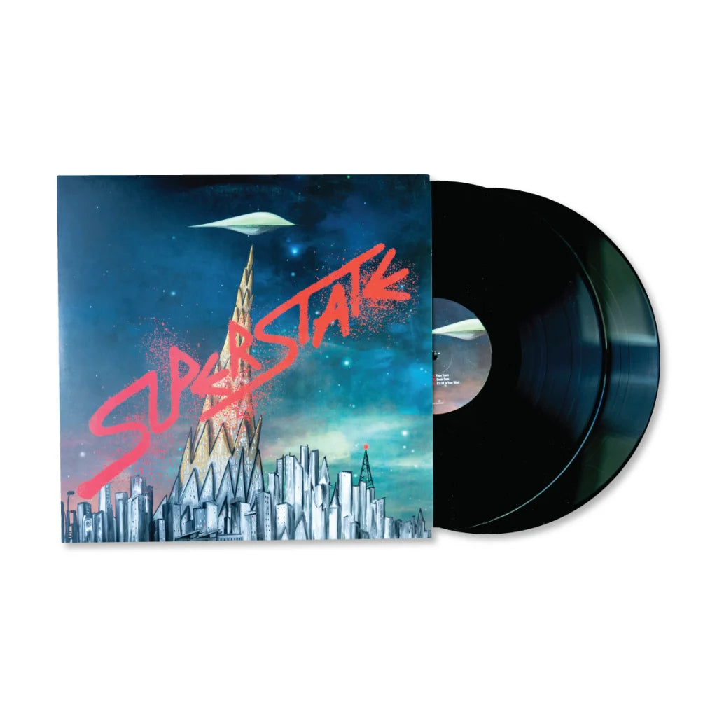 Graham Coxon Superstate vinyl record with Yoga Town UFO cityscape cover under stars