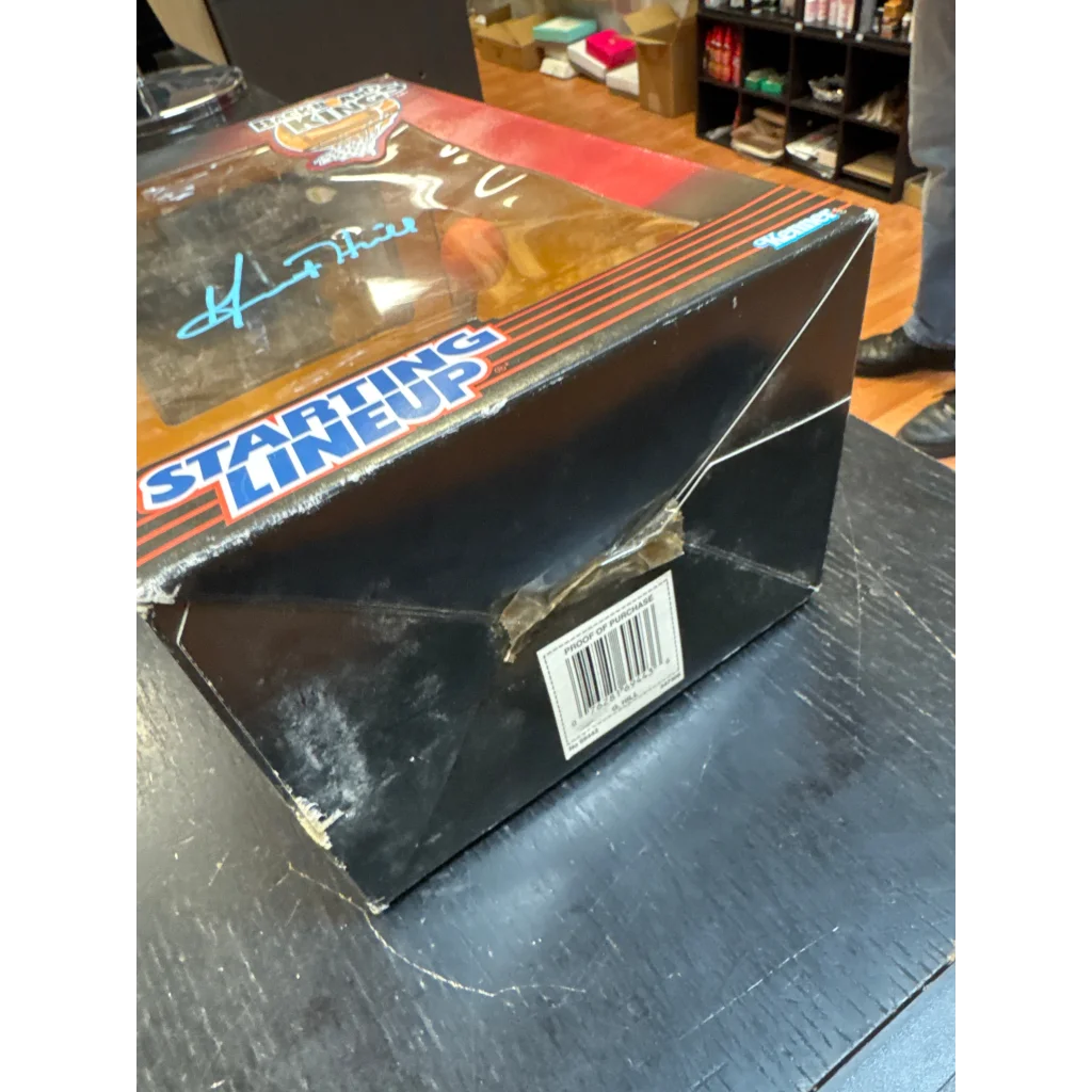 Worn black collectible toy box with clear window for Grant Hill Auto Signed Backboard Kings Basketball Figure