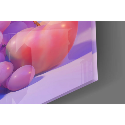 Vibrant stylized painting of pink purple grapes on glass wall art
