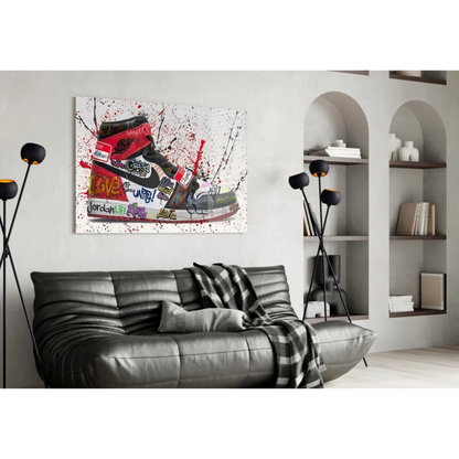 Vibrant graffiti Air Jordan 1 sneaker wall art canvas print