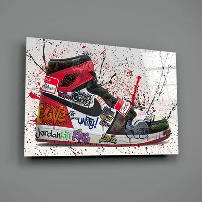 Vibrant Air Jordan 1 graffiti wall art canvas print in red black white