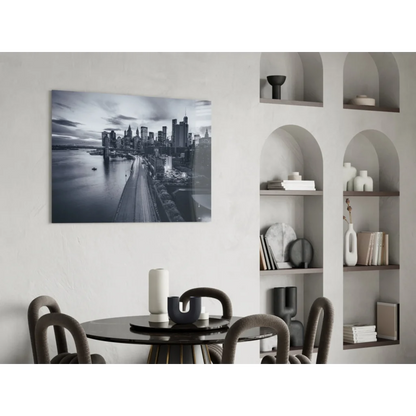 Stunning black-and-white city skyline glass wall art print on canvas