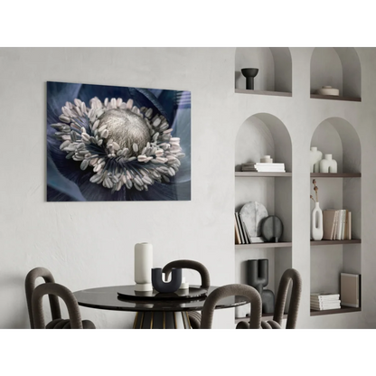Black and white textured flower print as stunning blue poppy wall art
