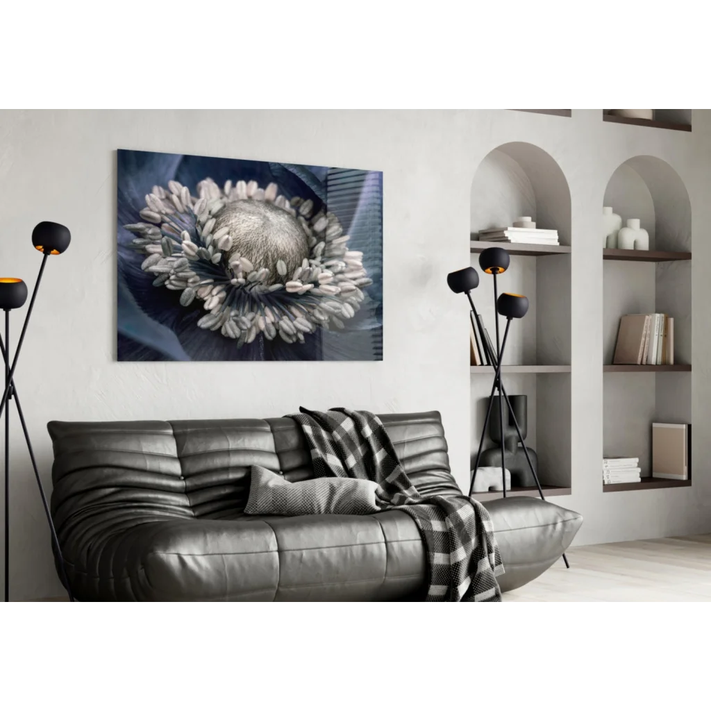 Stunning Blue Poppy Canvas Wall Art with Metallic Silver Details | Contemporary Home Wall Art | vintageantiquesgifts.com
