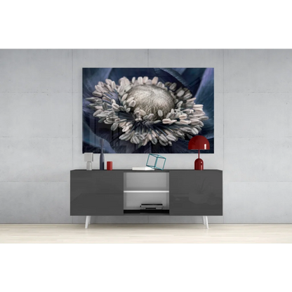 Stunning blue poppy canvas wall art with metallic silver details