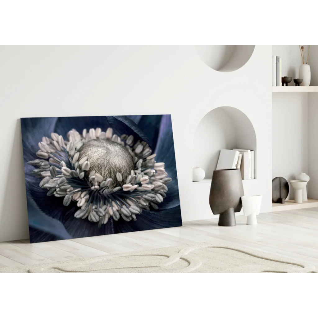 Stunning Blue Poppy Canvas Wall Art with Metallic Silver Details | Modern Wall Art Decor | vintageantiquesgifts.com