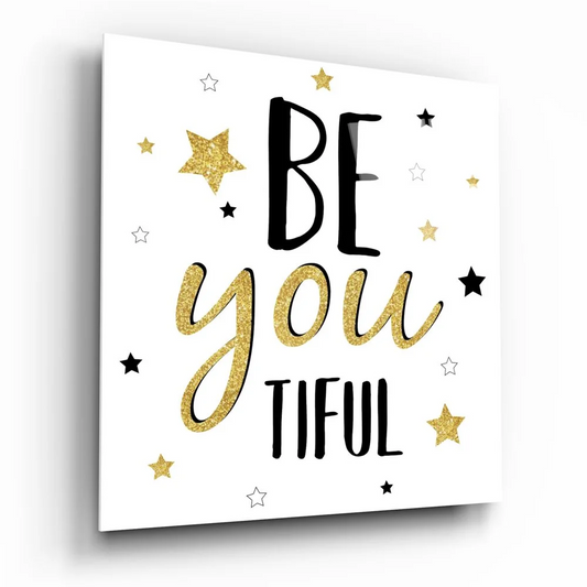 Stunning be you tiful tempered glass art with gold glitter stars