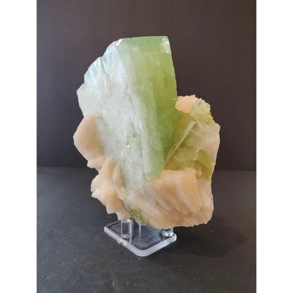 Green apophyllite cube with peach stilbite specimen, 758g