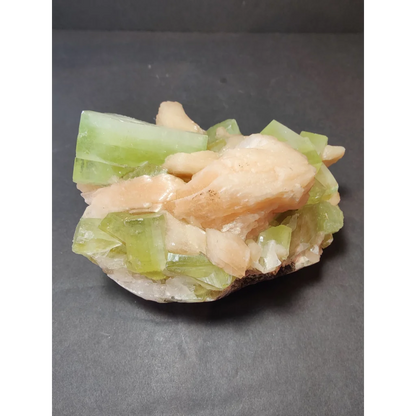 Green apophyllite cubes with peach stilbite specimen, 1162g