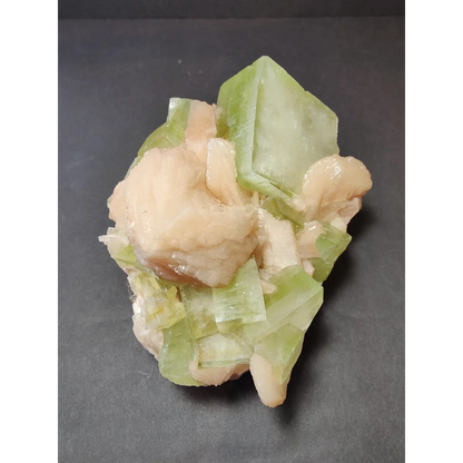 Green apophyllite cubes with peach stilbite specimen, 1162g