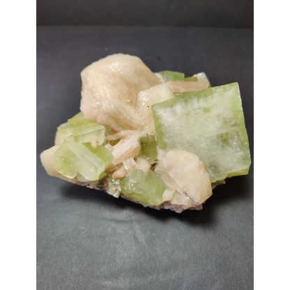 Green apophyllite cubes with peach stilbite specimen, 1,162g