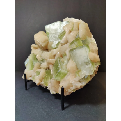 Green apophyllite cubes with peach stilbite specimen, 1,784g