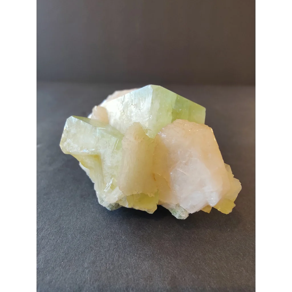 Green apophyllite cubes with peach stilbite specimen 157g
