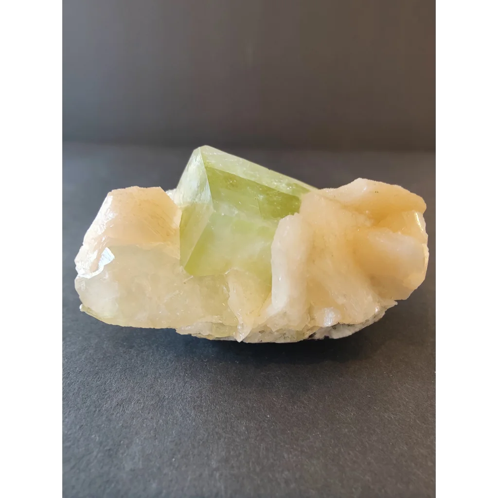 Green apophyllite cubes with translucent green crystal on milky matrix, 157g