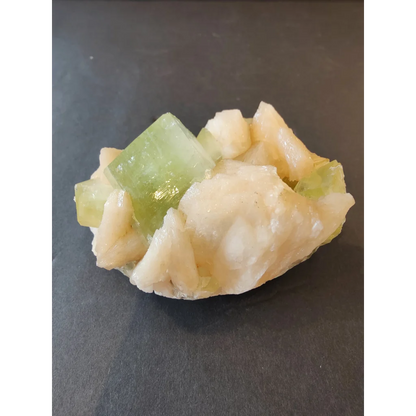 Green apophyllite cubes with peach stilbite specimen, 322g