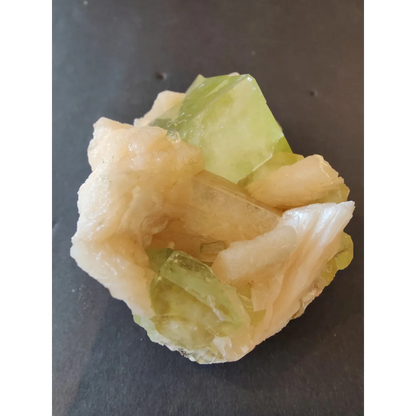 Green apophyllite cubes with peach stilbite specimen 322g