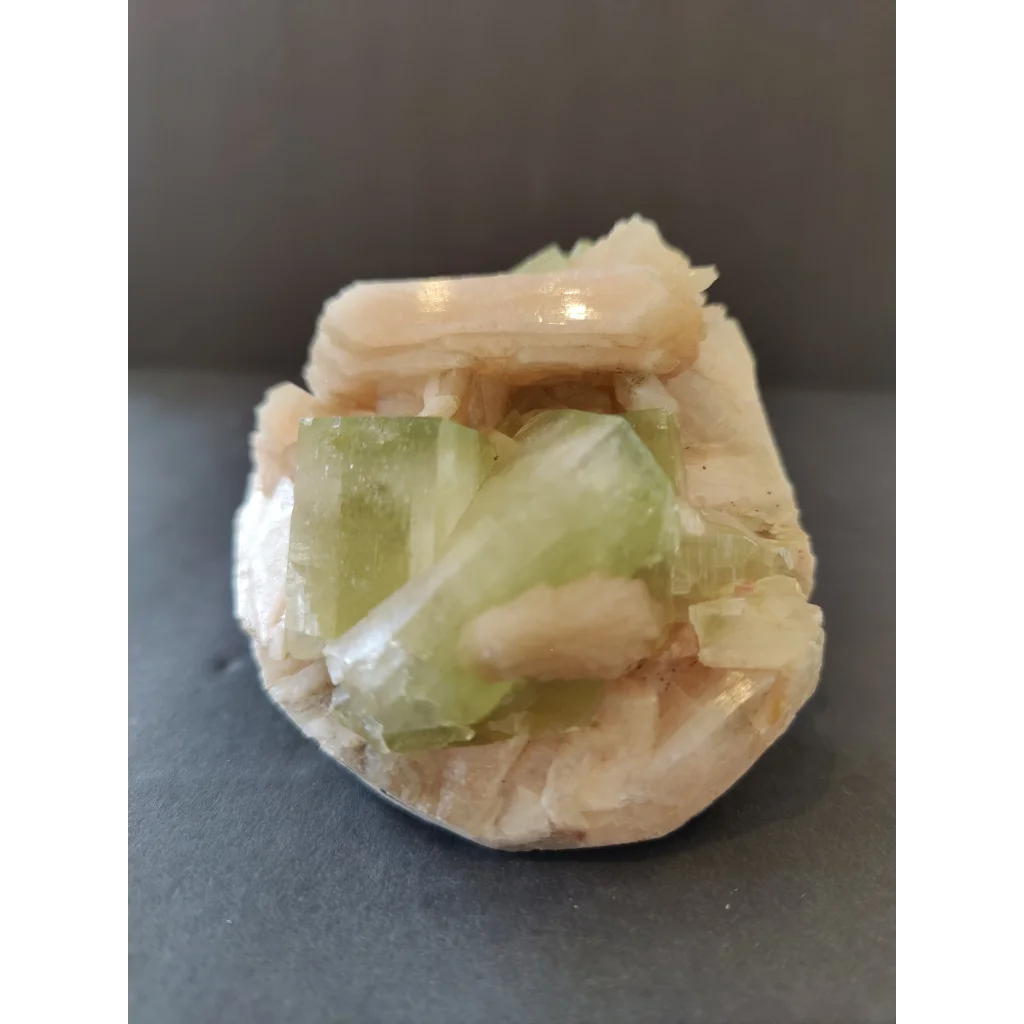 Green apophyllite cubes with peach stilbite specimen, 410g