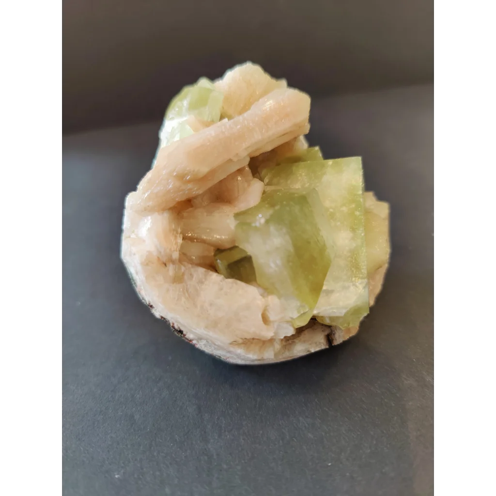 Green apophyllite cubes with peach stilbite specimen, 410g