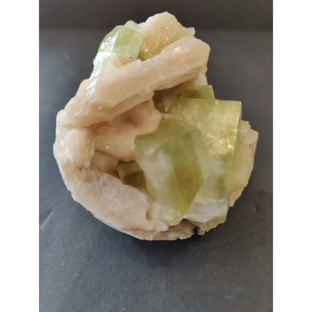 Green apophyllite cubes with peach stilbite specimen, 410g