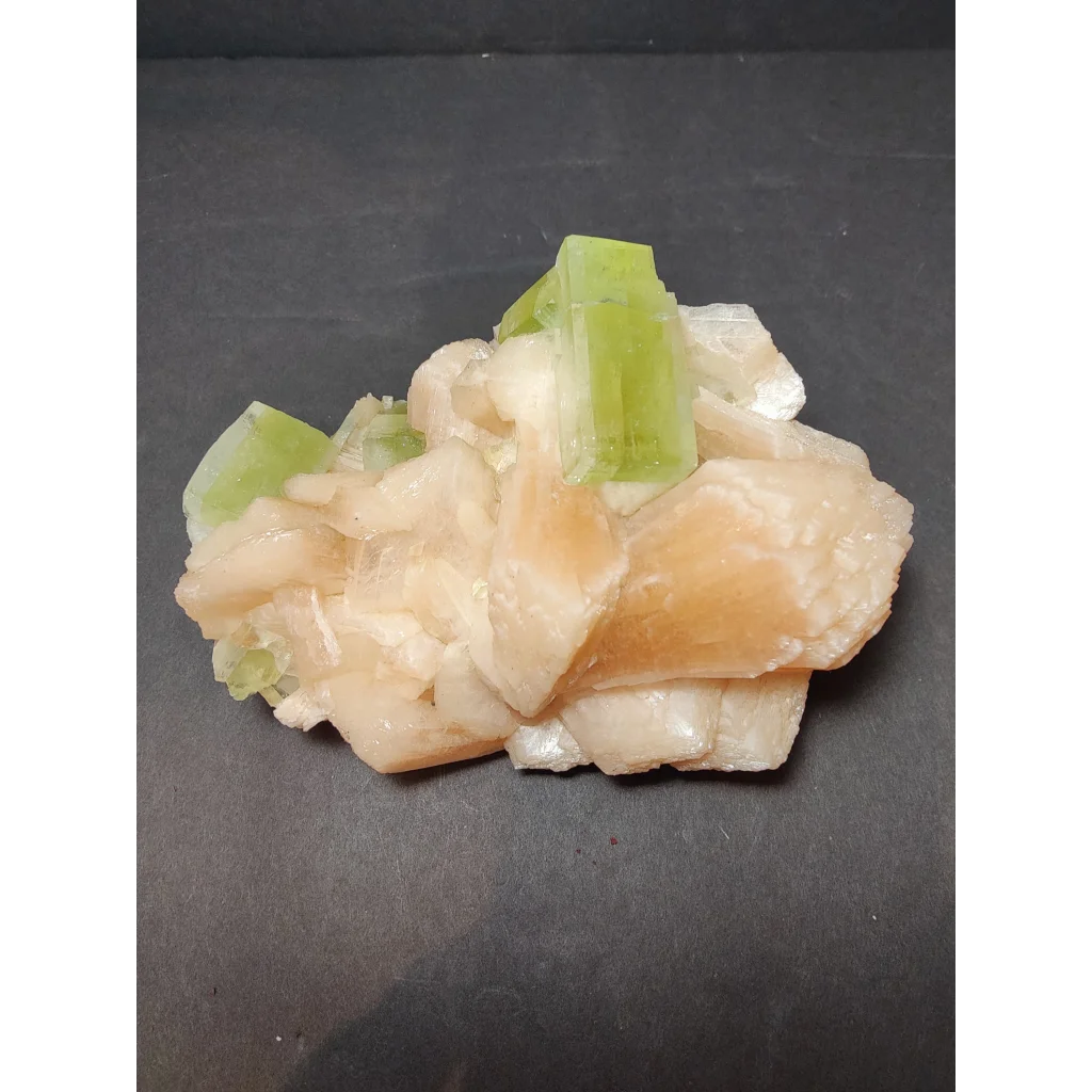 Green apophyllite cubes with peach stilbite specimen, 717g