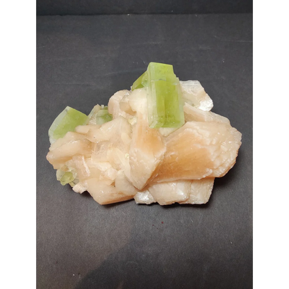 Green apophyllite cubes with peach stilbite specimen, 717g