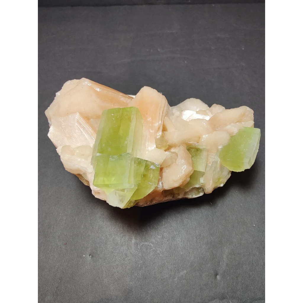 Green apophyllite cubes with peach stilbite specimen, 717g