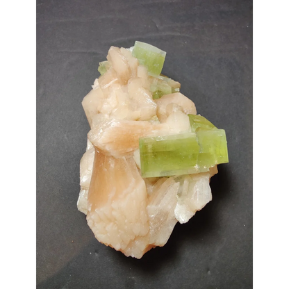 Green apophyllite cubes with peach stilbite specimen, 717g
