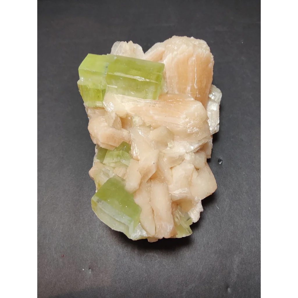 Green apophyllite cubes with peach stilbite specimen, 717g
