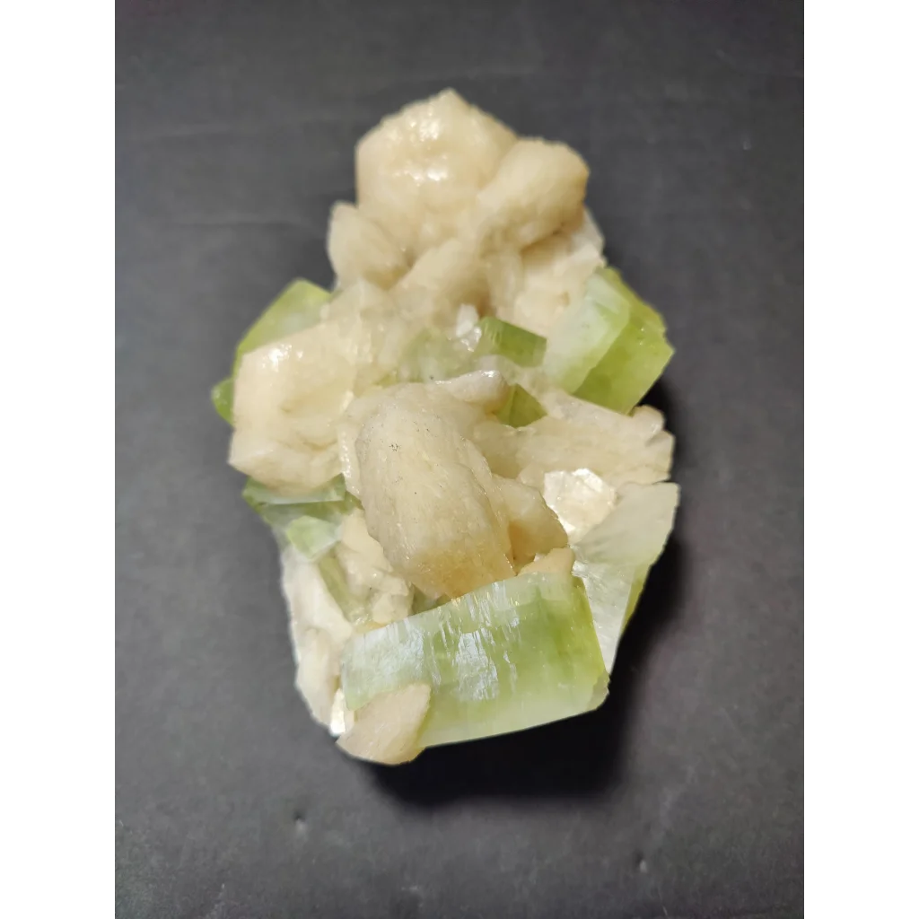 Green apophyllite cubes with peach stilbite specimen 761g