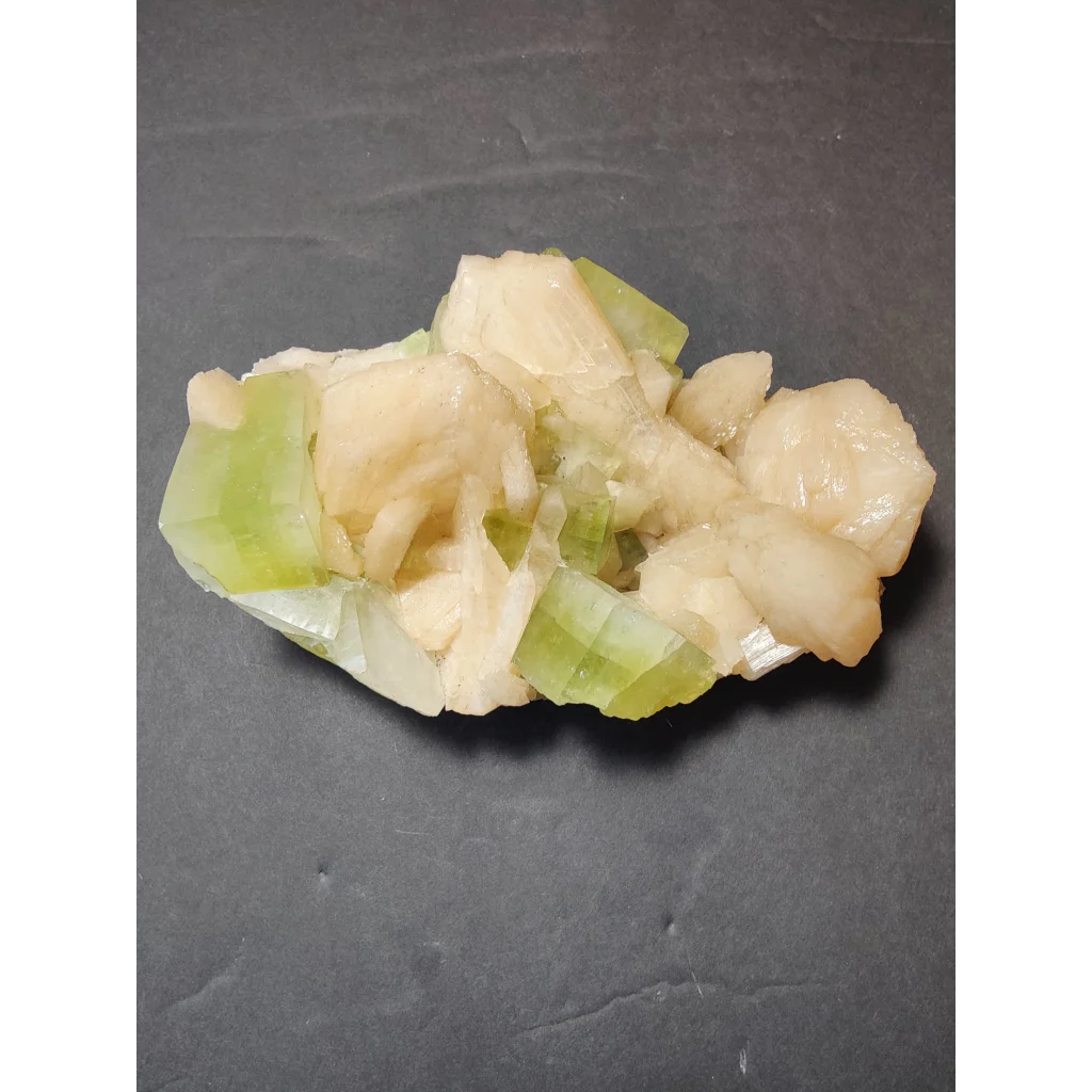 Green apophyllite cubes with peach stilbite specimen, 761g