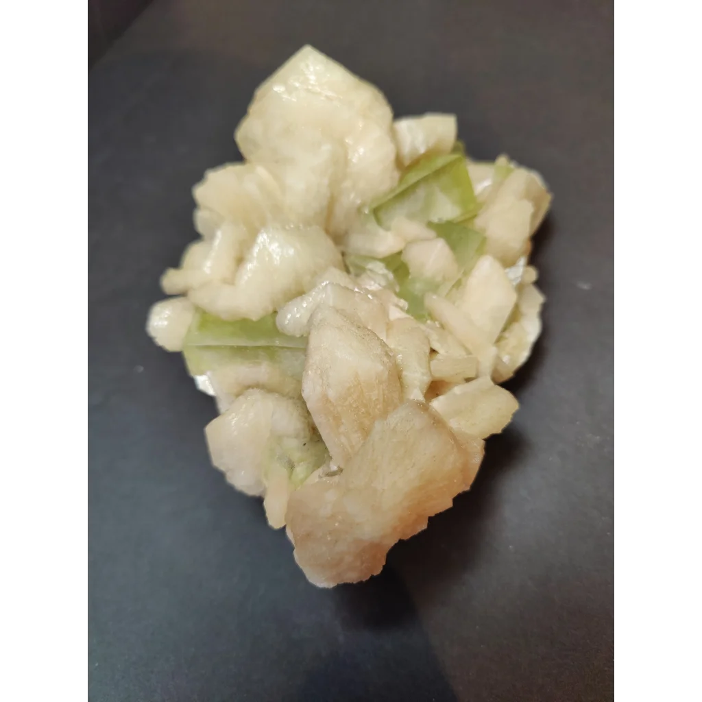 Green apophyllite cubes with peach stilbite specimen 859g