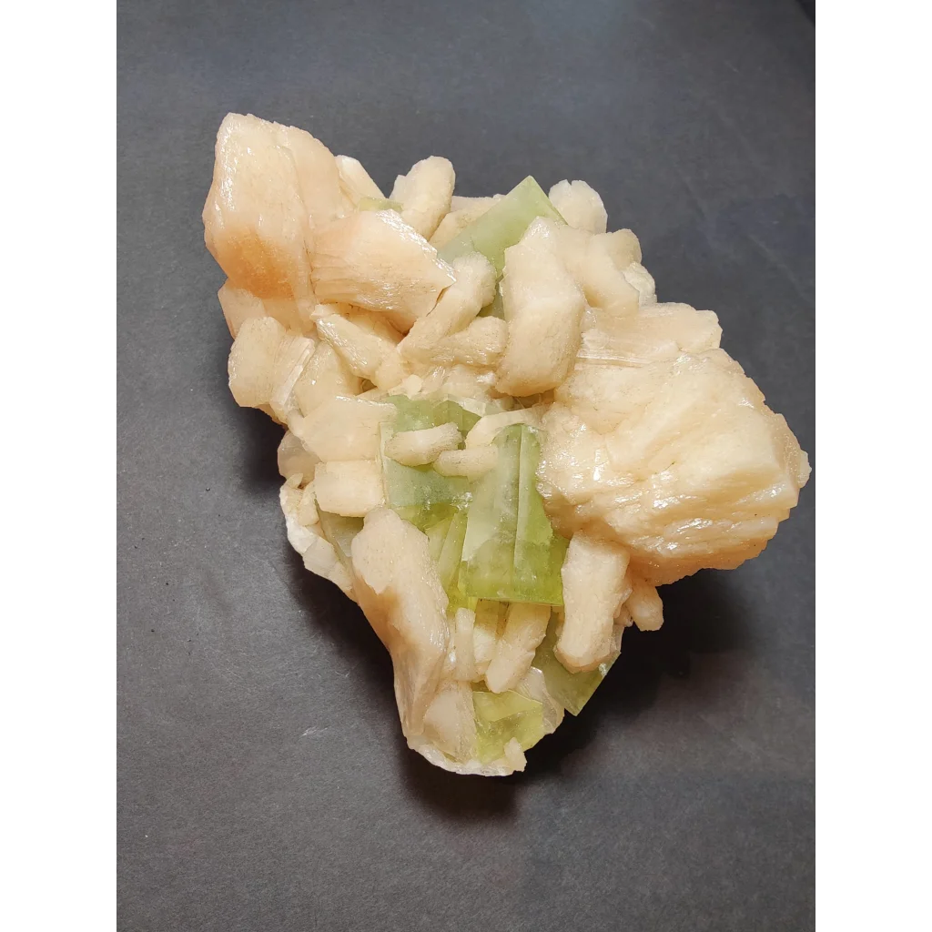 Green apophyllite cubes with peach stilbite specimen 859g