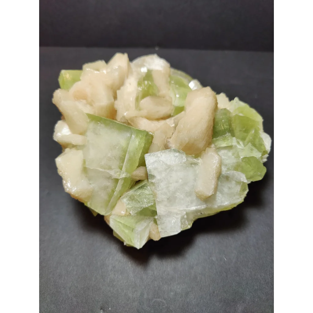 Green apophyllite cubes with peach stilbite specimen 931g