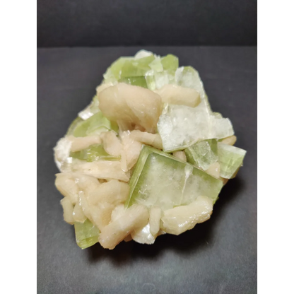 Green apophyllite cubes with peach stilbite specimen 931g