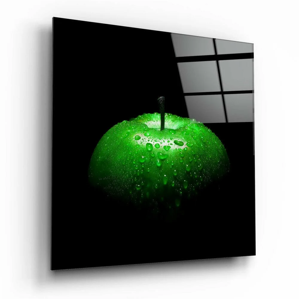 Stunning Green Apple Glass Wall Art with Glossy Black Finish | Insigneart USA | vintageantiquesgifts.com