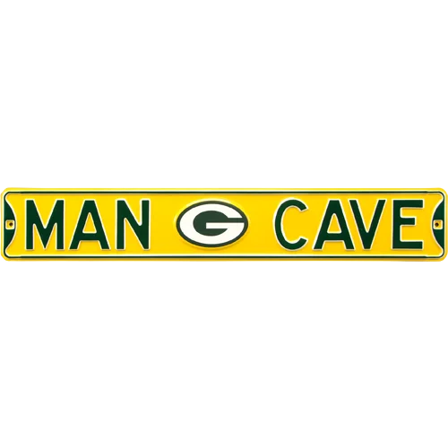 Green Bay Packers Man Cave authentic street sign with yellow rectangle and green lettering