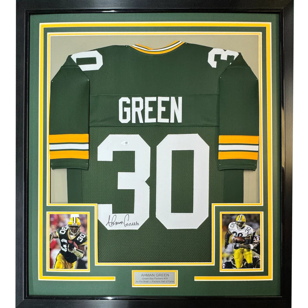 Framed autographed Green Bay Packers jersey number 30