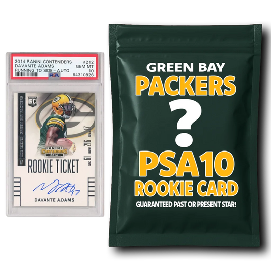 Davante Adams rookie card and Green Bay Packers PSA 10 mystery pack with Jordan Love and Jayden Reed in Panini Prizm