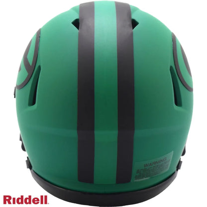 Green Bay Packers mini football helmet with matte green finish, black stripes, and vents