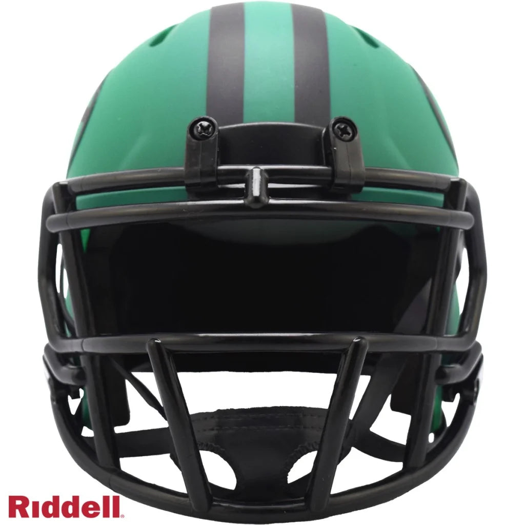 Green and black Riddell mini football helmet features matte finish