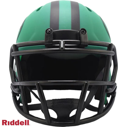 Green and black Riddell mini football helmet features matte finish