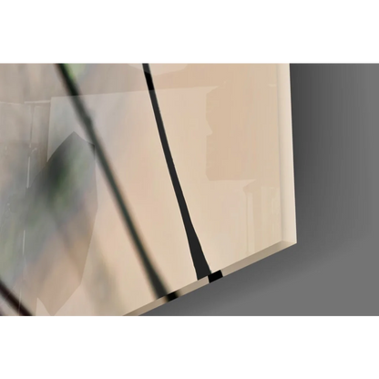 Beige abstract canvas wall art with black geometric lines and dewy dandelion droplets