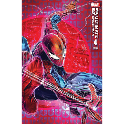 Ultimate Spider-Man cover with red blue suit and Green Goblin mystery
