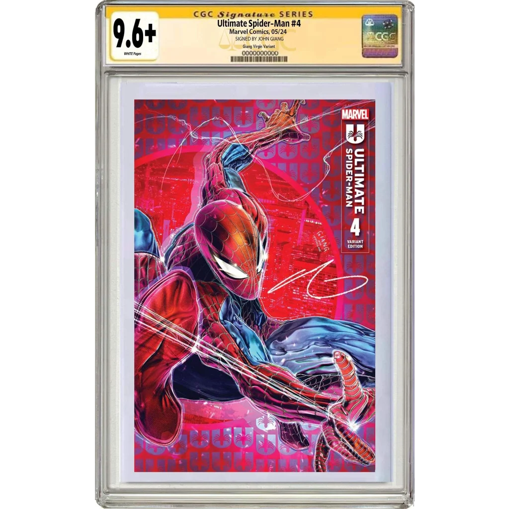 9.6 graded Ultimate Spider-Man #4 signed comic with vibrant red blue cover