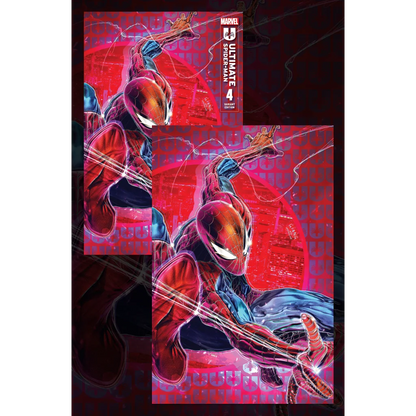 Spider-Man comic cover with red blue web suit and Green Goblin mystery