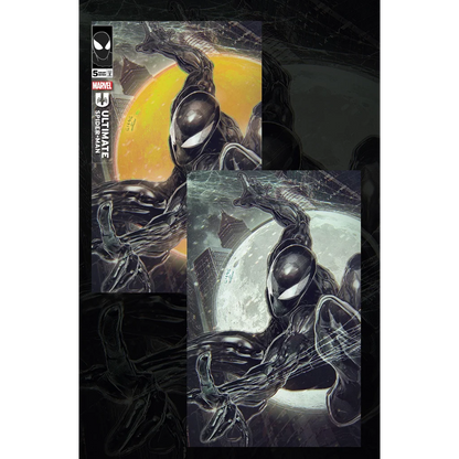 Black Spiderman comic cover with yellow moon and web design, Green Goblin mystery collectible