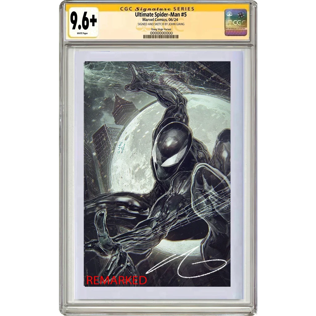 9.6 graded Venom comic cover with signed symbiote Spider-Man art