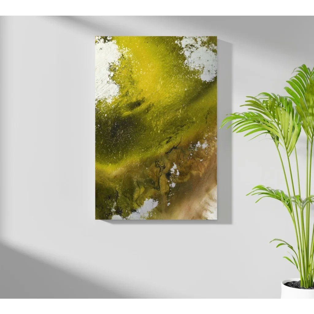 Green gold abstract canvas art with textured modern design