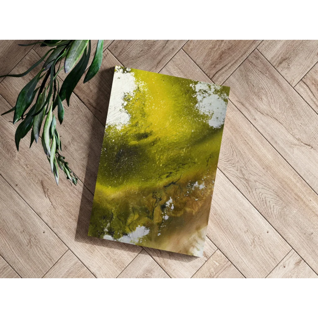 Green gold abstract canvas art with textured modern design